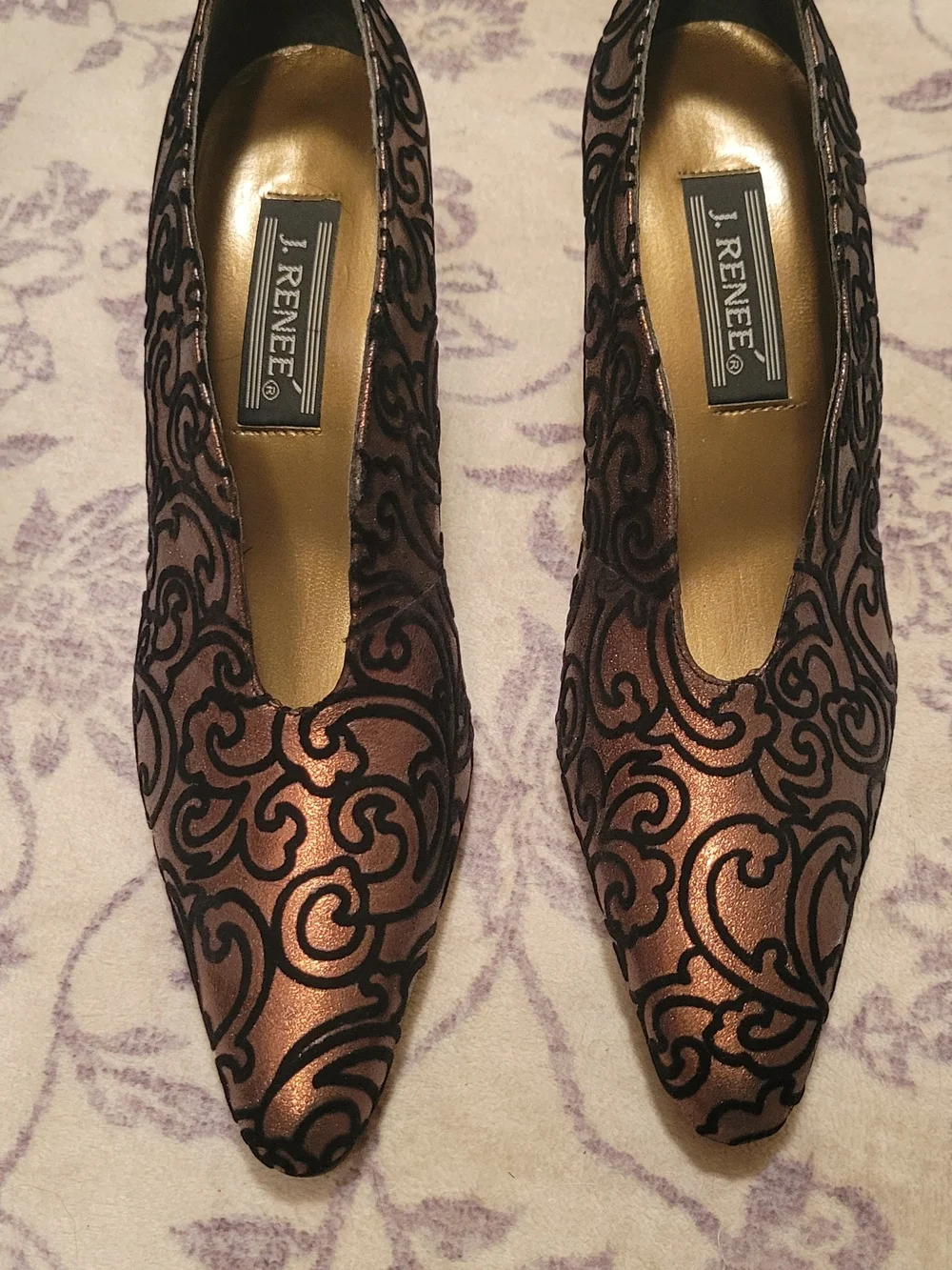J.Renee Bronze Metallic Pumps with Black Scroll Overlay